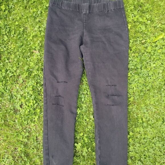 Soft Surroundings Pull On Denim Pants Distressed Black Large - Picture 1 of 6